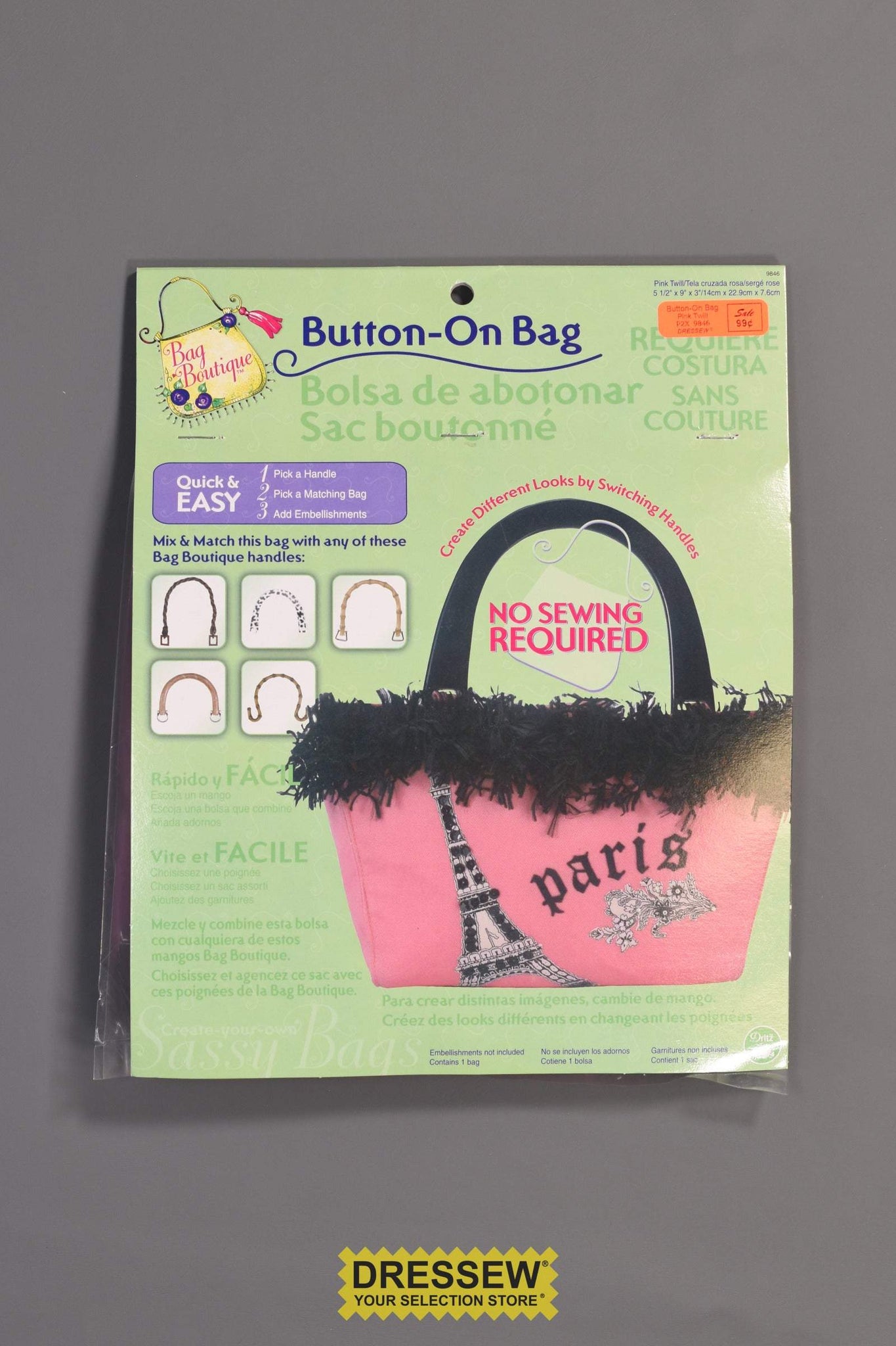 Button-On Bag Pink Twill