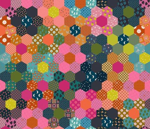 Catnap Wideback Sateen Hexagon By Alexia Abegg Of Ruby Star Society For Moda Mermaid