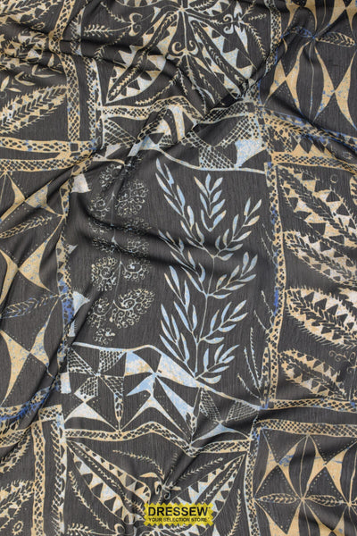 Chagal Print Chiffon - Denim / Taupe