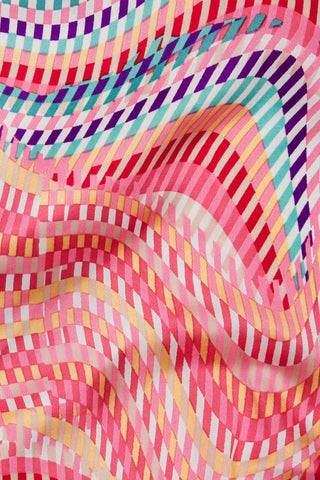 Checkered Waves Silky Satin Fuchsia / Turquoise