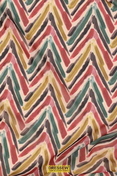 Chevron Brushstroke Crepe Ecru / Red / Green