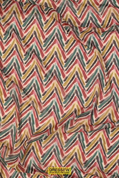 Chevron Brushstroke Crepe Ecru / Red / Green