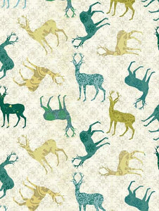 Christmas Magic Digital Patterned Deer By Kelly Rae Roberts For Benartex Digital Ivory / Teal