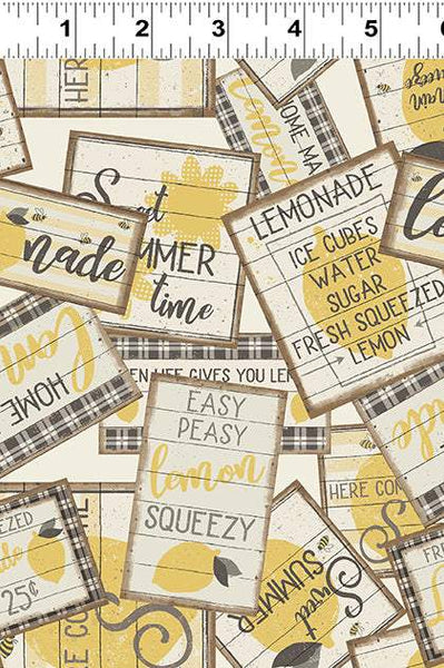 Clothworks Lemonade Sign Collage Cream  / Yellow