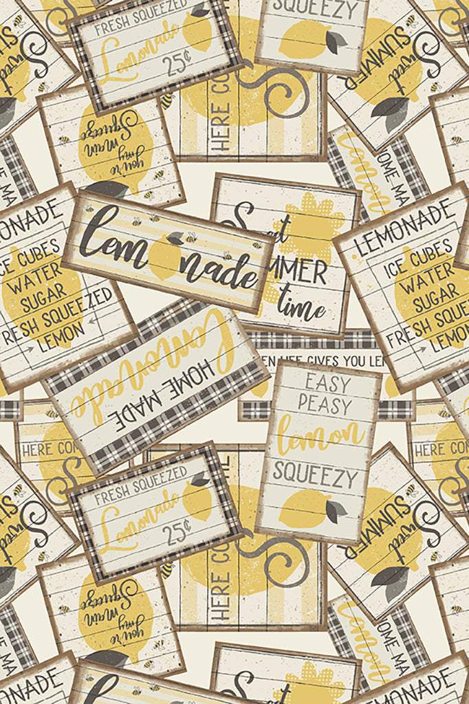 Clothworks Lemonade Sign Collage Cream  / Yellow