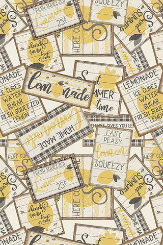 Clothworks Lemonade Sign Collage Cream  / Yellow