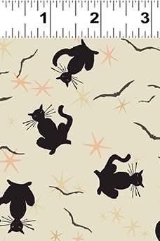 Clothworks Retro Halloween Black Cats Cream