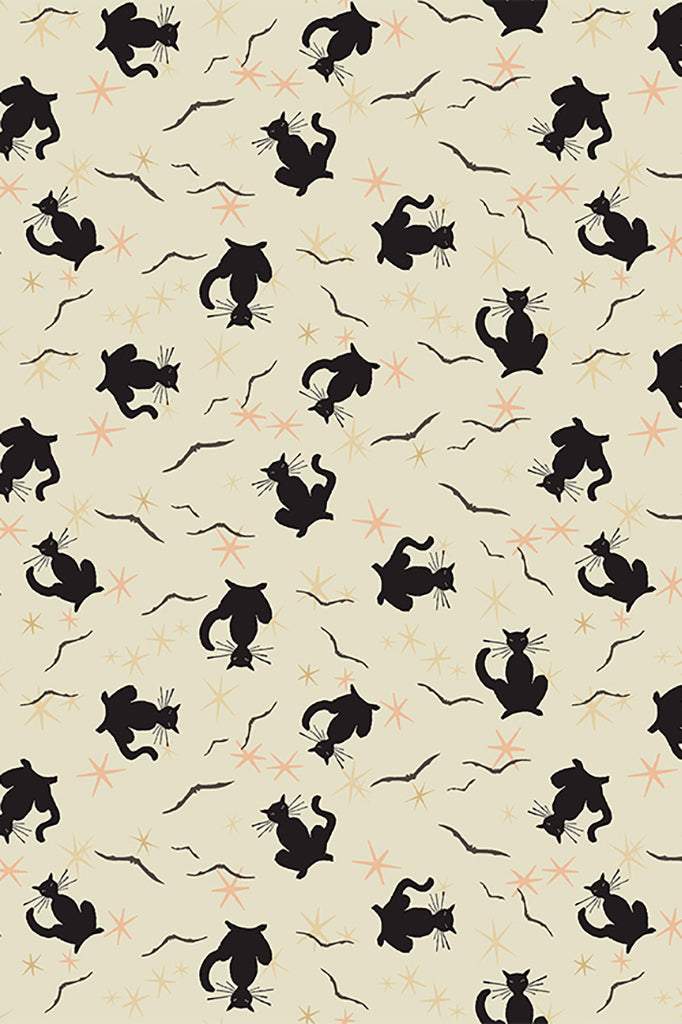 Clothworks Retro Halloween Black Cats Cream