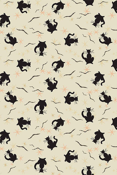 Clothworks Retro Halloween Black Cats Cream