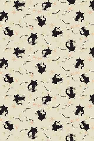 Clothworks Retro Halloween Black Cats Cream