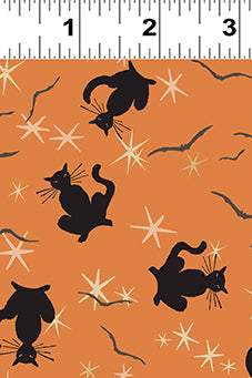 Clothworks Retro Halloween Black Cats Orange