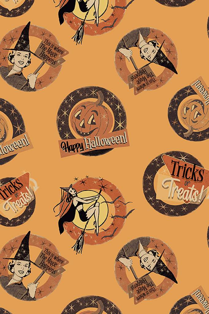 Clothworks Retro Halloween Medallions Dark Gold
