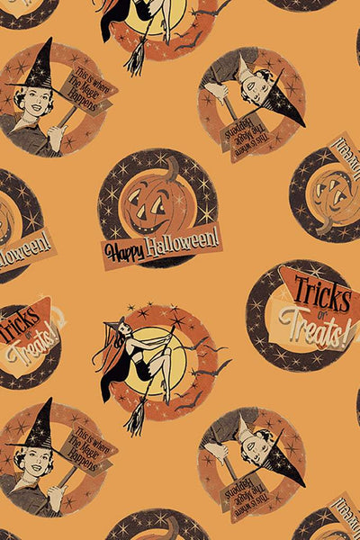 Clothworks Retro Halloween Medallions Dark Gold