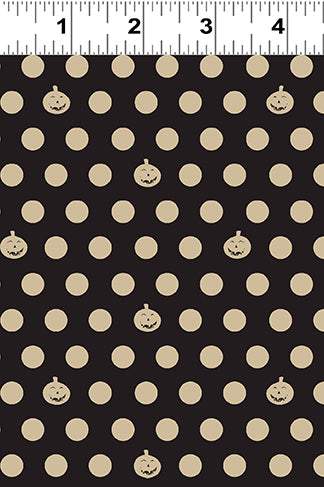 Clothworks Retro Halloween Pumpkin Dot Black
