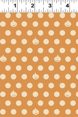 Clothworks Retro Halloween Pumpkin Dot Dark Gold