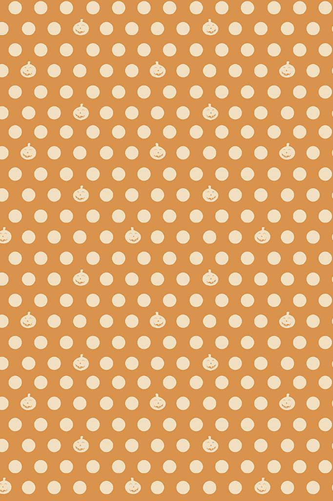 Clothworks Retro Halloween Pumpkin Dot Dark Gold