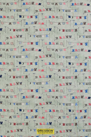 Clothworks Tiny Print Nation Clotheslines Light Turquoise
