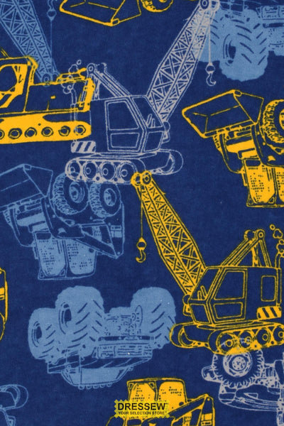 Construction Vehicle Flannelette Royal / Yellow