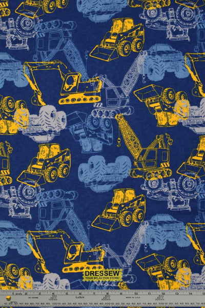 Construction Vehicle Flannelette Royal / Yellow