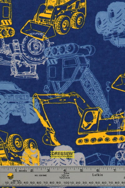 Construction Vehicle Flannelette Royal / Yellow