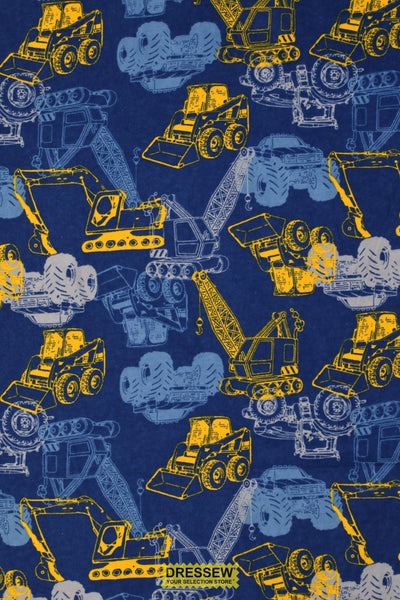Construction Vehicle Flannelette Royal / Yellow