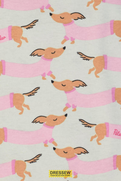 Dachshund Flannelette Mint / Pink