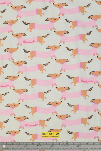 Dachshund Flannelette Mint / Pink