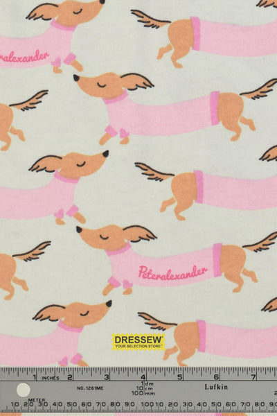 Dachshund Flannelette Mint / Pink