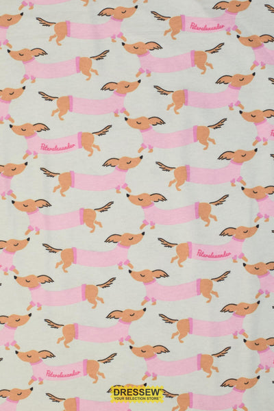 Dachshund Flannelette Mint / Pink