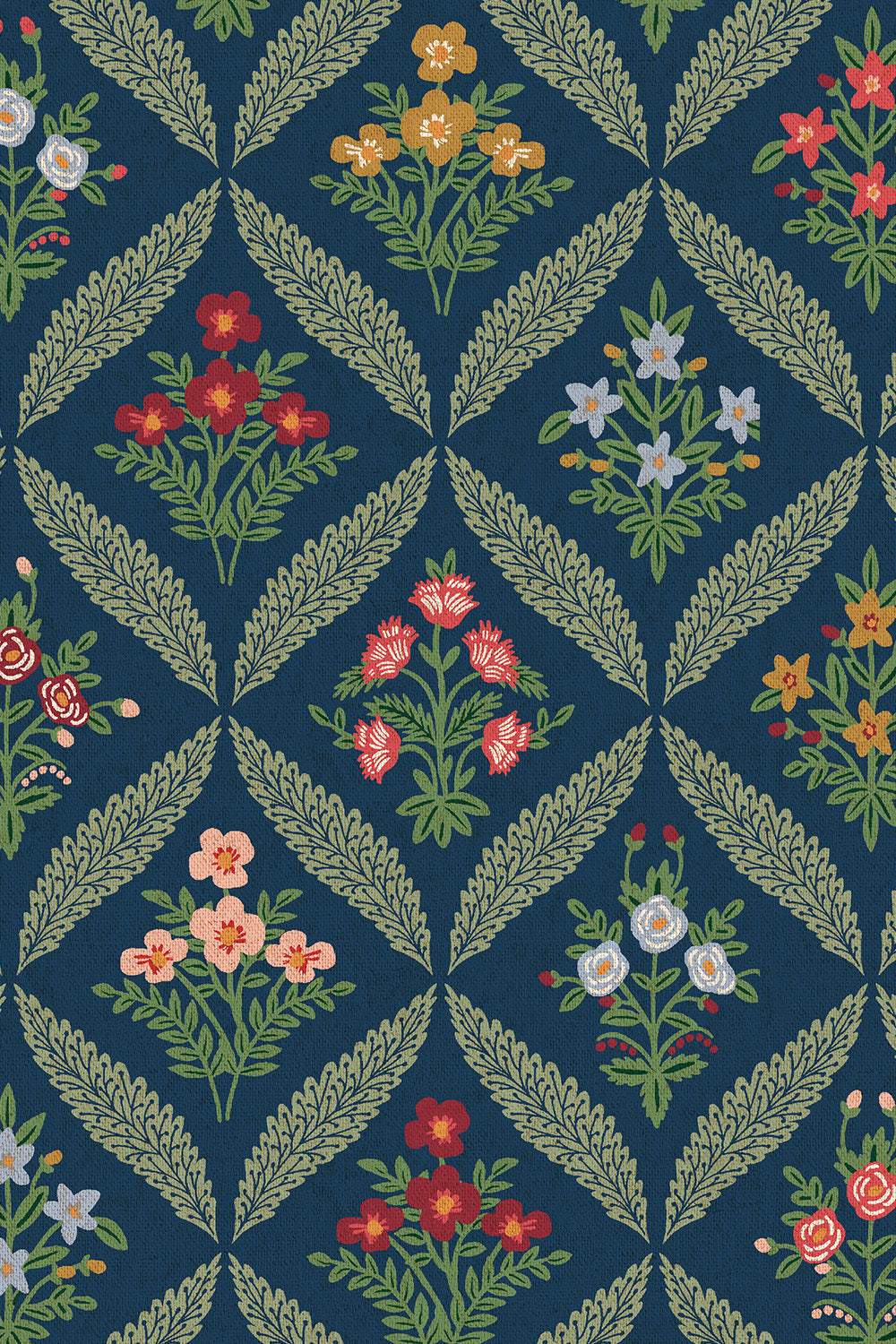 Dahlia Canvas Estee Garden By Rifle Paper Co. For Cotton + Steel Fabrics Navy / Multi