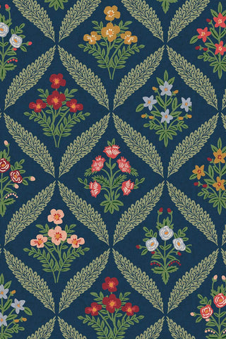 Dahlia Canvas Estee Garden By Rifle Paper Co. For Cotton + Steel Fabrics Navy / Multi