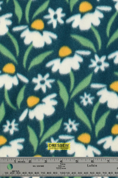 Daisy Polar Fleece White / Dark Teal