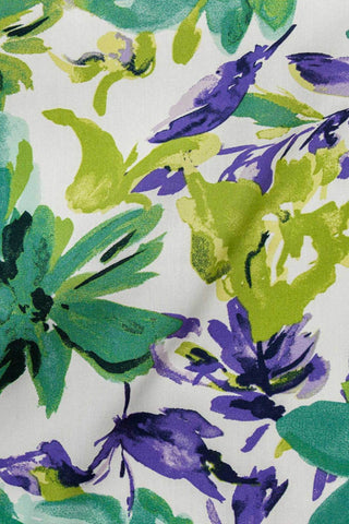 Dali Floral Bloom Poplin White / Green / Purple