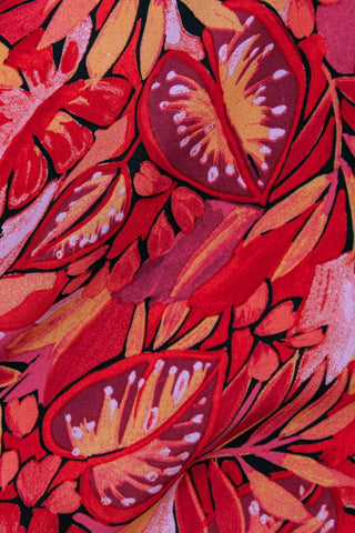 Dali Tropical Leaves Poplin Red / Fuchsia