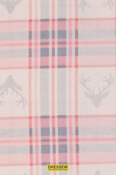 Deer Plaid Flannelette Ivory / Pink / Grey
