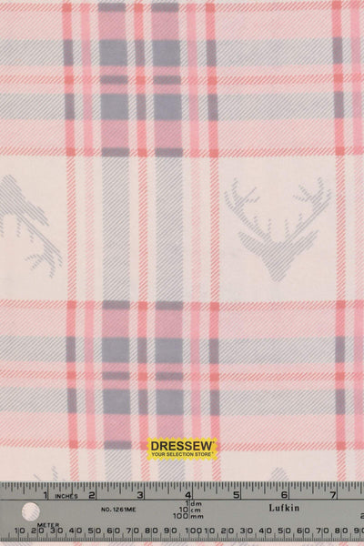 Deer Plaid Flannelette Ivory / Pink / Grey