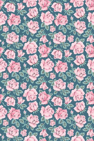 Delightful Department Store Carol's Roses By Amy Johnson For Poppie Cotton Teal