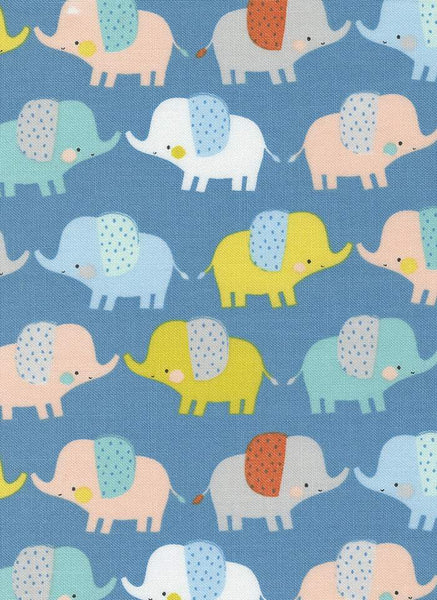 Delivered With Love Elephants By Paper & Cloth For Moda Blue