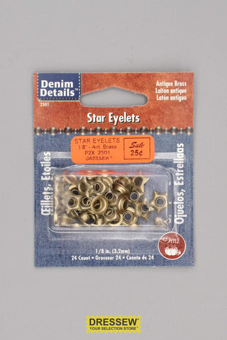 Denim Details Star Eyelets 1/8" Antique Brass