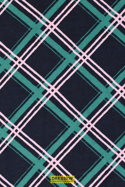 Diagonal Plaid Flannelette Navy / Emerald / Pink