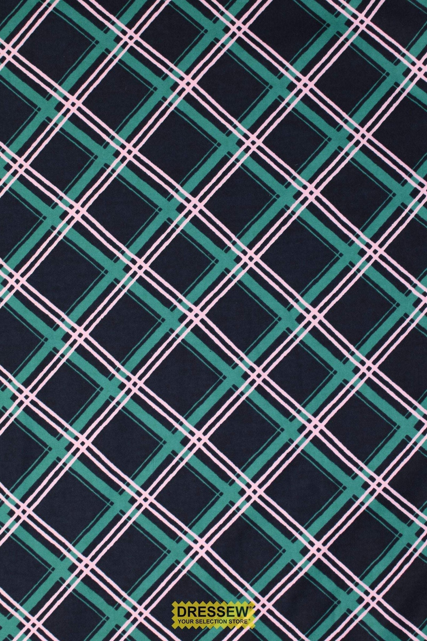 Diagonal Plaid Flannelette Navy / Emerald / Pink
