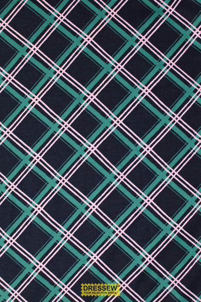 Diagonal Plaid Flannelette Navy / Emerald / Pink
