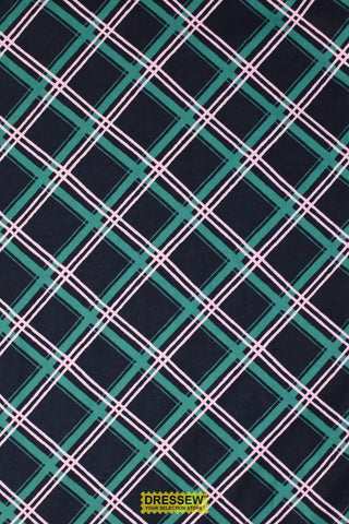 Diagonal Plaid Flannelette Navy / Emerald / Pink