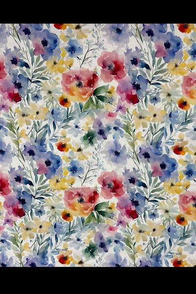 Digital Dreamy Floral Sateen White / Multi