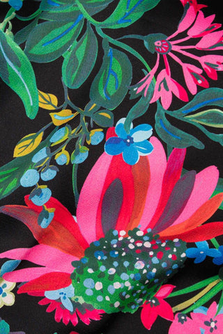 Digital Floral Bubble Satin Black / Multi