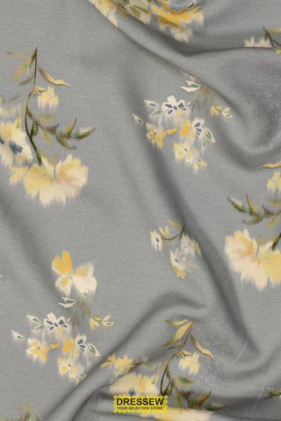 Digital Floral Linen Blend Grey / Light Yellow