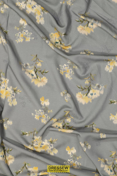 Digital Floral Linen Blend Grey / Light Yellow