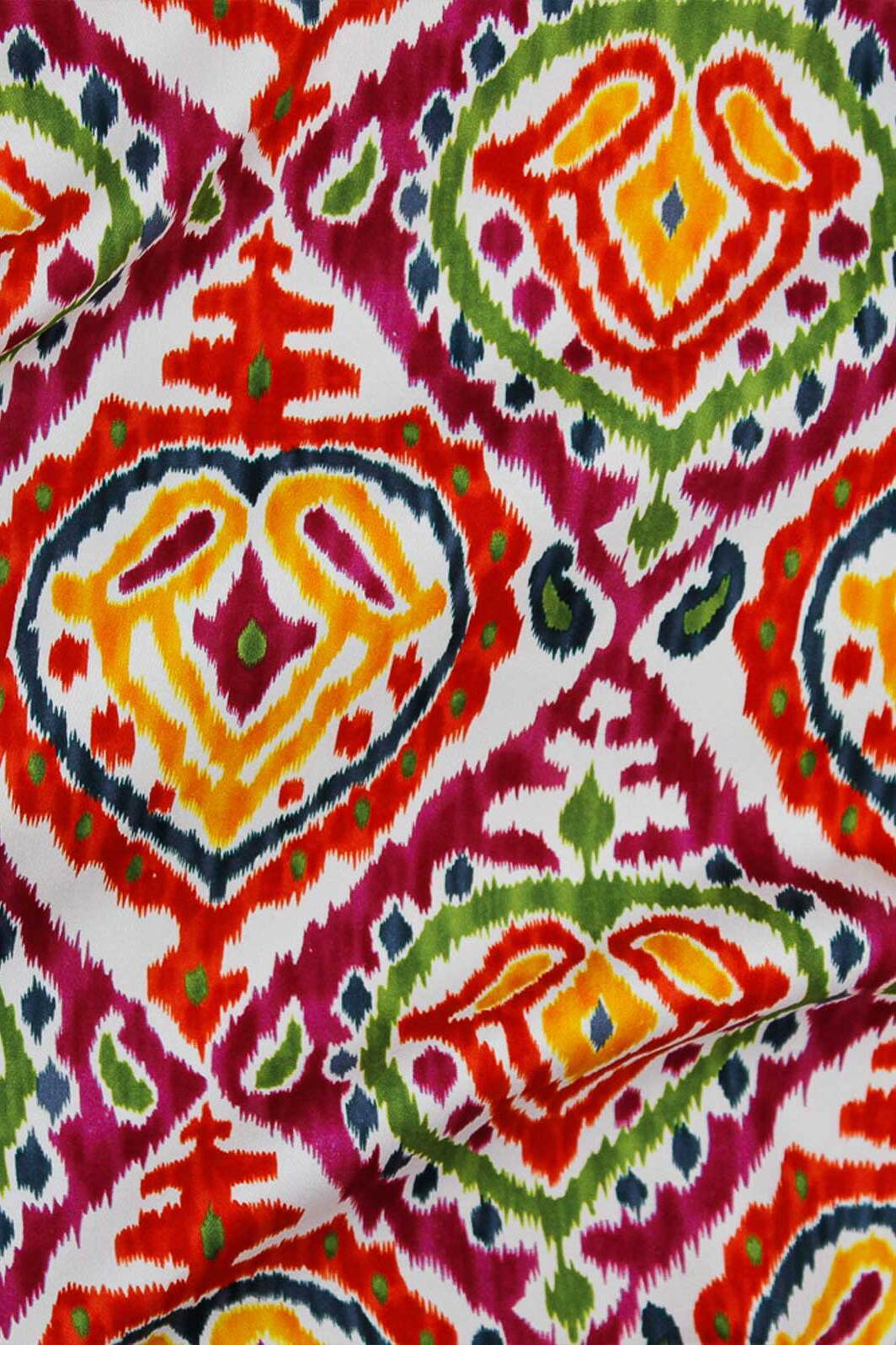 Digital Ikat Sateen White / Red / Berry