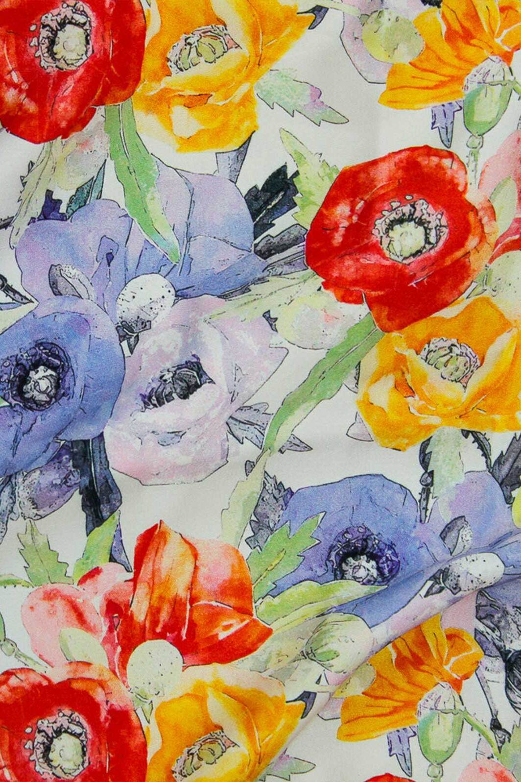 Digital Poppy Satin White / Multi