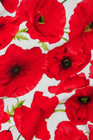 Digital Poppy Slub Rayon Off White / Red